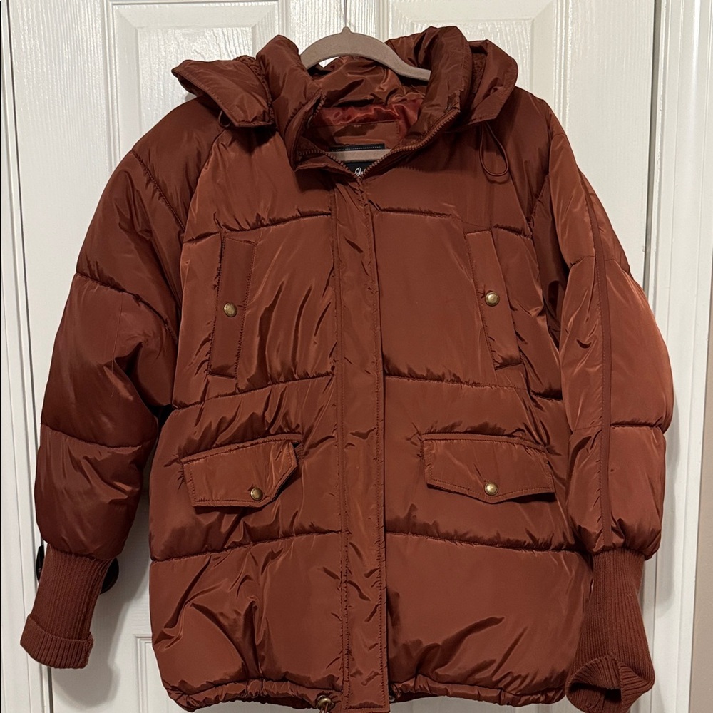 Women’s Sam Edelman Rust Brown Puffer Jacket with Hood